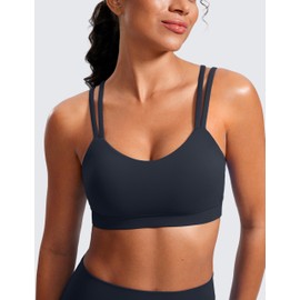 CRZ YOGA Softness Mold Butterluxe V Neck Sports Bras for Women - Workout Top Double Spaghetti Straps Wireless Yoga Clothes True Navy Medium
