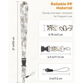 Uniclife 2 Pack Lanyards White Flower for Keys, Key Lanyard for Women, Quick Release Neck Lanyard for ID Badge Card Holder Accessories, Detachable Keychain Strap with Hanging Rope and Metal Clip