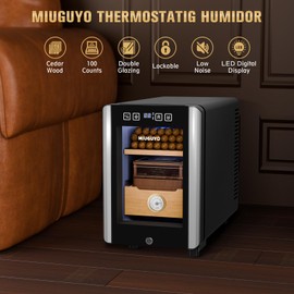 MIUGUYO Electric Cigar Humidors 16L Pro, mart Humidity & Temp Quiet Control System 2.0, Thermostatic Cabinet for 100 Counts with Spanish Cedar Drawer Shelves, Electric Freezers,Gift for Cigar Lovers