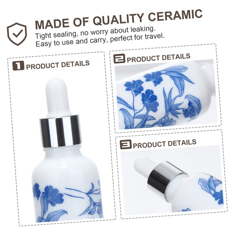 BUGUUYO 3pcs Mini Oil Dropper Bottles Ceramic Body 30ml Essential