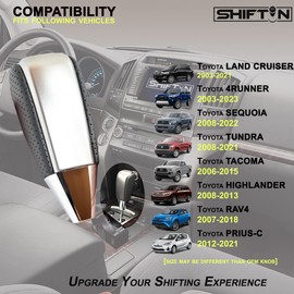 SHIFTIN Black Leather and Silver Gear Shift Knob for Toyota Land Cruiser 4Runner Sequoia Tundra and Lexus (Punched Black Leather/Gray Silver)