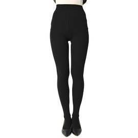 JANJAM Women's Large Size Thick Tights, Warm, Fleece Lined, Stretch Fabric, Cotton Blend, Ribbing, Leg Wear, Inner Wear, For Winter, Black