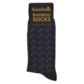 Sock Snob - Men's Breathable Organic Patterned Pattern Plain Bamboo Socks, Black Gray Blocks