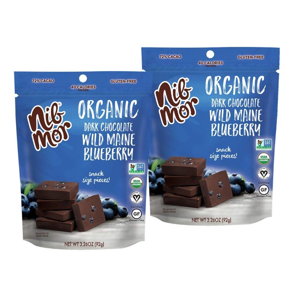 Nib Mor Organic Dark Chocolate Snacking Bites with Real Wild Maine Blueberries - 3.26 Ounce (Pack of 2)