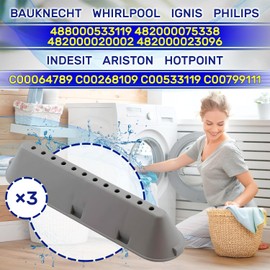 3 Pieces Washing Machine Drum Paddle 225x52x43 mm Original Code 482000023096 for Whirlpool C00064789 C00268109 C00533119 for Indesit for Ariston - MADE IN EU - Warranty 10 Years - MONTERAL