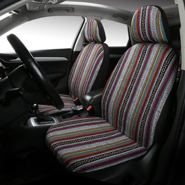 PONYJOYUP Baja Saddle Blanket Car Seat Covers 4PCS Front, Breathable and Washable Striped Woven Automotive Vehicle Seat Cover, Universal Seat Cover for Sedan, SUV, Truck, Airbag Compatible