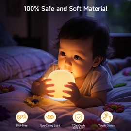 Tyute Baby Night Light, Nursery Night Lamp with 8 RGB Colors Changing, 1h Timer, Rechargeable & Touch Control, Soft BPA Free Portable Dimmable Night Lamp for Kids Room Breastfeeding