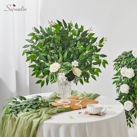 Serwalin 30Pcs Italian Ruscus Greenery Stems Artificial Greenery Leaves, 21.6'' Fake Plants Vines Hanging Garland for Wedding Arch Bouquet Table Centerpieces Home Decor