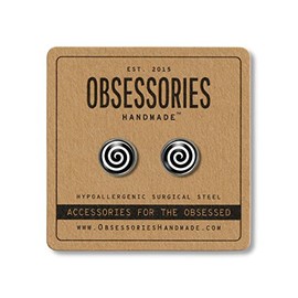 Handmade Black & White Spiral Stud Earrings