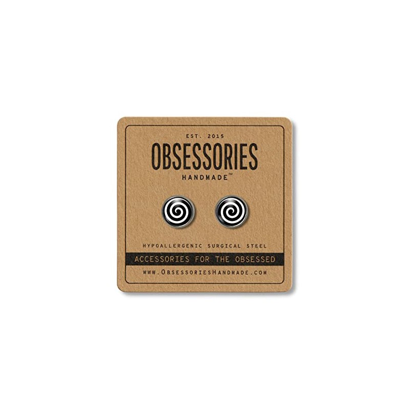 Handmade Black & White Spiral Stud Earrings