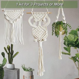 Macrame Crafts Kit for Adults with Wooden Beads Wood Rings Wooden Dowel Macrame kit for Adult Beginners Starters for Making Macrame Plant Hanger ,Christmas Ornaments,Macrmae Wall Hanging Macrame Crafts Kits for Adults