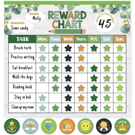 Reward Chart for Kids,Magnetic Behavior Chore Chart for Kids at Home,26 Eucalyptus Chore Charts,1960 Star Stickers,56 Reward Stickers,Incentive Chart to Develop Responsibility and Good Habits,Greenery