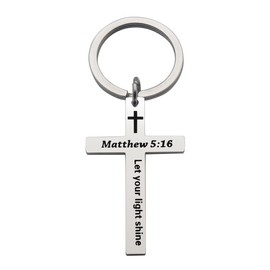 CHENVA Bible Verse Cross Keychain Strength Bible Verse Stainless Steel Key Ring Christian Gift for Women Men (Matthew 5:16)