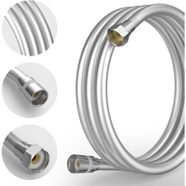 Tech Traders PVC Smooth Shower Hose 1.5m(59”) inch Long Anti-Twist Universal Replacement Flexible and Leak Proof Silver