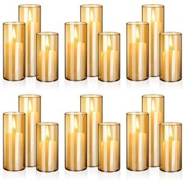 Shihanee 36 Pcs Pillar Candles and Glass Cylinder Vases Tall Cylinder Holders for Pillar Candles Wedding Centerpieces, Total 18 Sets(2.6'' X 4.7'', 5.9'', 7.9'',Amble,Ivory White)