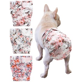 CuteBone Washable Dog Diapers Female No Tail Hole 3 Pack Reusable Doggie Period Training Pants for Docked-Tail Frenchie French Bulldog Boston Terrier Without Tail WWD30XS
