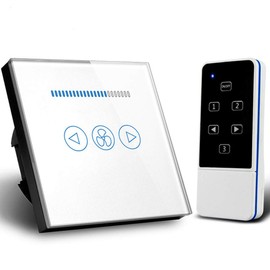 Wall Fan Touch Switch EU Standard Fan Speed Switch White Crystal Glass Wireless Remote Control