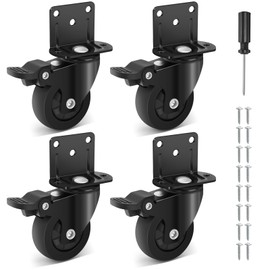 Humagineer 50 mm L-Mounting Plate Heavy Duty Castors Small, 360 Degree Rotation Swivel Castors Small Rubber, Quiet and Smooth, Load Capacity 270 kg, Furniture Castors Small with 4 Brakes for Table