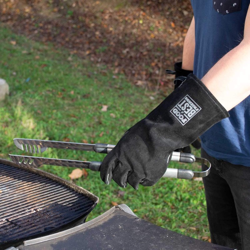 Premium Barbecue Gloves Made of Genuine Quality Leather, Black, DIN