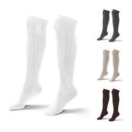 Atforna Men's and Women's Long Costume Socks, Knee-Length Costume Stockings Made of Cotton for Oktoberfest and Other Celebrations, Pack of 1, Size 35 to 50, White, 39 - 42