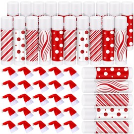 Dansib 25 Set Christmas Lip Balms Bulk Candy Cane Peppermint Flavor Lip Balm with Santa Hats 5 Styles Red and White Holiday Party Favors Christmas Decorative Stocking Stuffers Small Gifts for Women