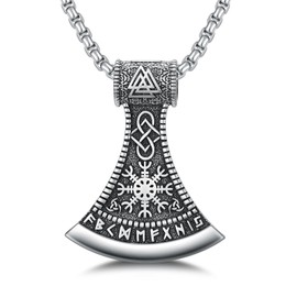 enjoylifecreative Viking Axe Necklace for Men 925 Sterling Silver Viking Compass Vegvisir Valknut Necklace Pagan Norse Viking Jewellery Gifts for Husband Father Son