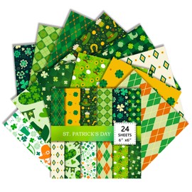 24 Sheets Heritage Green Craft Paper , 6" x 6" Shamrock Accents Single-Sided Patterned Scrapbooking for Scrapbooking for Journaling, Wedding Place Cards, Present Decor (A)