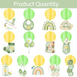 Sage Green Boho Teddy Bear Baby Shower Hanging Swirls, 20PCS Oh Baby Ceiling Streamers with Cute Bear Cutout, Neutral Gender Reveal Party Decorations for Boy Girl, Greenery Baby Shower Favors Supplies