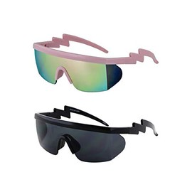 FLAWLESS EYEWEAR Semi Rimless Goggle Style Retro Rainbow Mirrored Lens ZigZag Sunglasses (Pink/Mirror and Black)