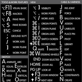 Autodesk Inventor Reference Keyboard Hotkeys Decals for Mac OS Black, White Background