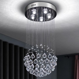 CLAIRDAI Crystal Chandeliers Modern Crystal Round Raindrop Chandelier Lighting Flush Mount Ceiling Light Fixture Crystal Raindrop Pendant Light for Living Room Dining Room Bedroom,5*GU10 Bulbs