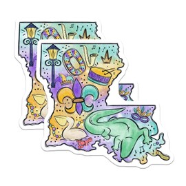 (2 Pack) Louisiana Mardi Gras Magnets - Colorful Louisiana State Magnet - Alligator Magnet - Musical Theme Magnet - 5" On Longest Side - for Cars, Fridges, Toolboxes - Made in USA - MAG4129