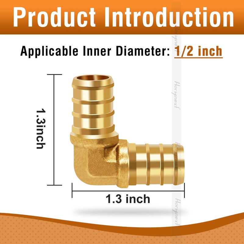 Horiznext 1/2 inch pex elbow fitting, brass coupling adapts water