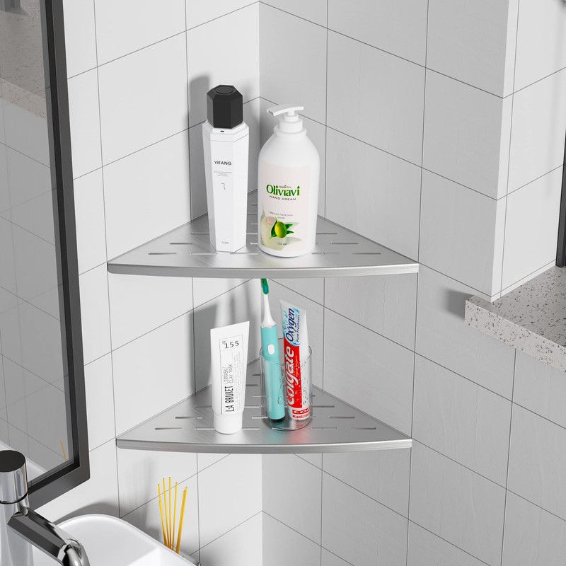 Qeke 2 Pack Corner Shower Shelf Brushed, 11.5" Recessed Tile