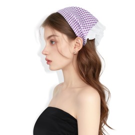 Popizard Headband for Women, Purple Plaid Country Scarf Headband Pastoral Style Hairband with Breath Comfortable Hair Band Travel