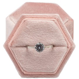 Giftop Equal Hexagon Velvet Single Ring Box for Engagement Proposal Wedding,Jewelry Ring Gift Box Jewelry Packaging Box (Pink)