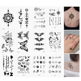 JANLOFO 94 Pcs Tattoo Stickers Butterfly Tattoo Stickers Just Stick Jagua Tattoo Flower Tattoo Sticker Body Stickers Waterproof Henna Tattoo Stickers Letters