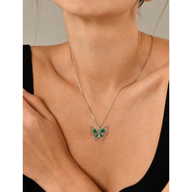 YL Butterfly Necklace 925 Sterling Silver Pendant Created Emerald Jewelry for Women