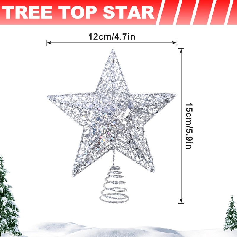 KEYIDO Silver Small Christmas Tree Topper Mini Star Tree Topper