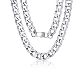ChainsPro Men's Classic Cuban Curb Chain Necklace Hip Pop for Men 13 mm Wide Link Chain Stainless Steel Silver/Black/Gold-Plated Colour 46/51/55/61/66/71/76 cm, Stainless Steel
