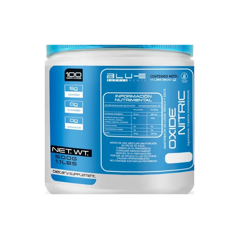Óxido Nítrico Blu-e 500g 100 Serv Varios Sabores Pre Entreno