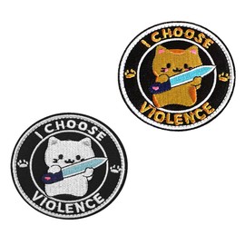Pack of 2 I Choose Violence Meme Patch Funny Cute Cat Badge Tactical Embroidery Emblem Hook and Loop Patches for Bikers, DIY Accessories, Jackets, Shirts, Hats, Bags, Uniforms, Backpack