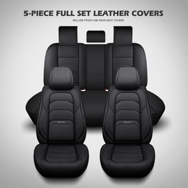 Geamoi Universal Car Seat Covers, Waterproof Luxury Leather Seat Covers for Cars Trucks SUV Pick-up, Black Automotive Seat Covers Protectors Full Set Include Front and Rear