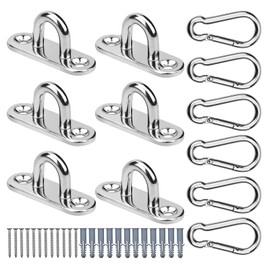 TDDL Zestaw Pack of 6 Stainless Steel Eye Plate Ceiling Hooks Eye Plate with Carabiner Eye Plate Hook Platform Rope for Awning
