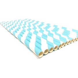 Premium Paper Straws [Pack of 25 Drinking Straws] by Picture Perfect Party (Pastel Blue Stripes)