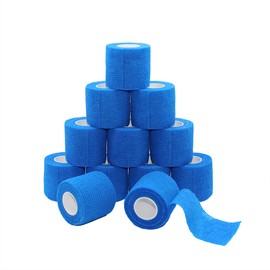 Fuluning, 12 Stück, 5,1 cm X 5 Meter Tapeverband, selbsthaftend Tape, Sportbandage stark Sport Tape für Handgelenk, Knöchel Verstauchungen und Schwellungen, Selbsthaftende Bandage Rollen, blau Farbe