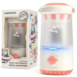 JUPITEARTH Electric Pencil Sharpener for Kids, Hands-Free, Rechargeable, Auto in & Out Spaceship Fully Automatic Pencil Sharpener Fits 6.9-11mm Colored/No.2 Pencils for Classroom Home Office (Pink)