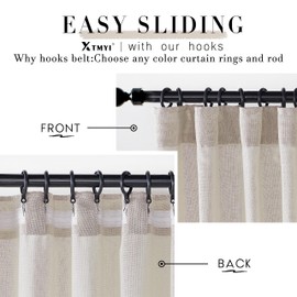 XTMYI Oatmeal Beige Back Tab/Hook Belt Linen Cotton Sheer Curtains 72 Inch Length for Bedroom 2 Panels Set