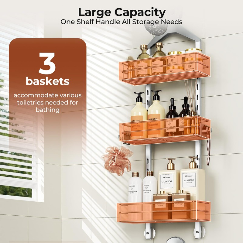 Orimade Aluminum Hanging Shower Caddy Over Head, Adjustable Anti-Slip Bathroom