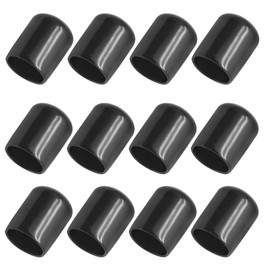 Bonsicoky 12Pcs Round Rubber End Caps 5/8" / 16mm Vinyl Flexible Bolt Chair Foot Covers Screw Thread Chair Leg Protectors for Round Tubing Bolt Desk Chair Leg (Black)